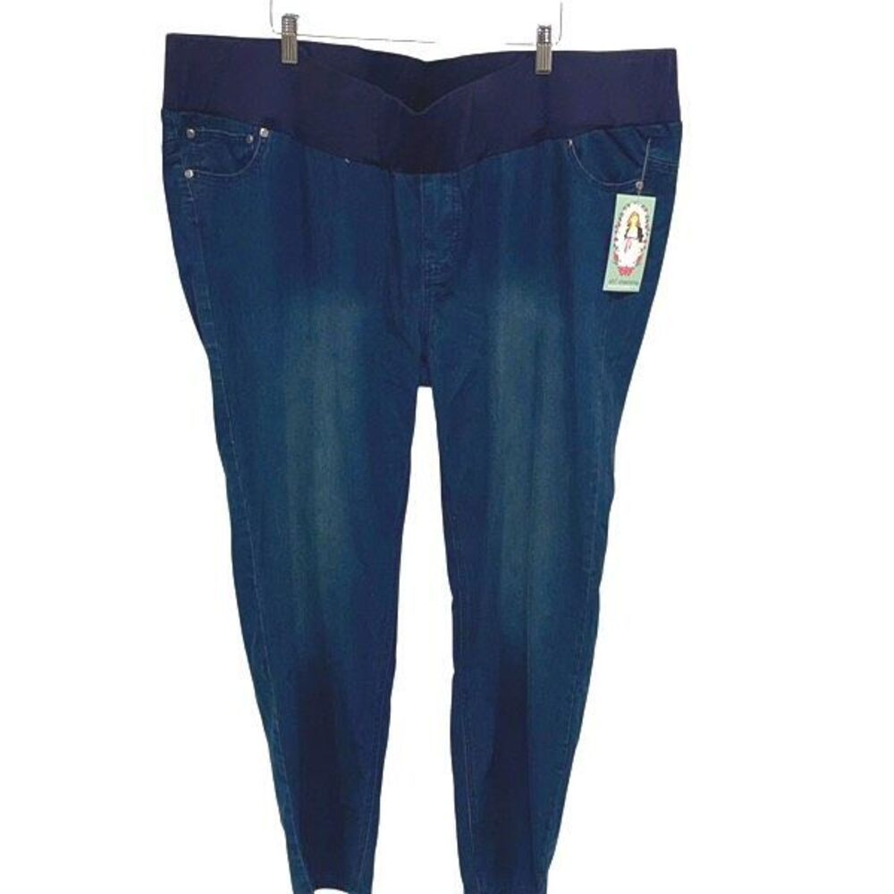 Oh Mamma Womens Denim Pull On Skinny Jeans Blue‎ Size 3X NWT